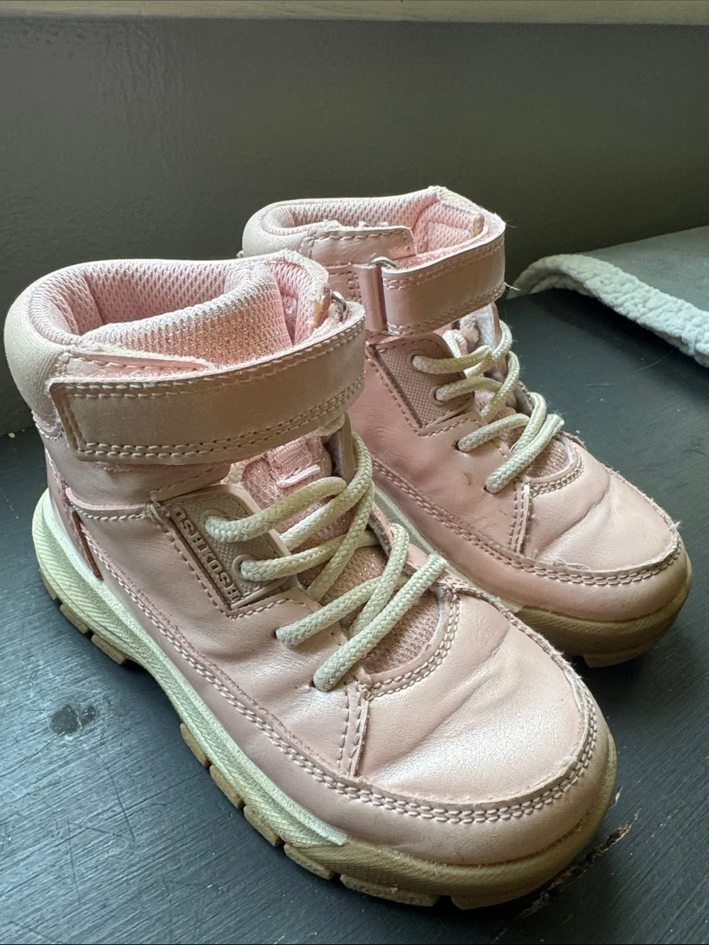 OshKosh B'gosh pink metallic hiker lace up boots  with Velcro strap size 10 kids